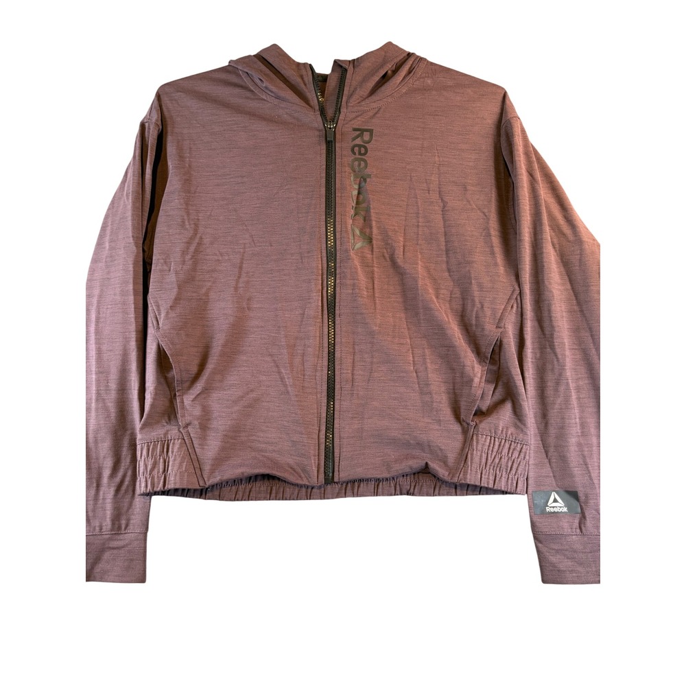 Reebok Womens Full Zip Hooded Sweatshirt Mauve Heather Cropped XS